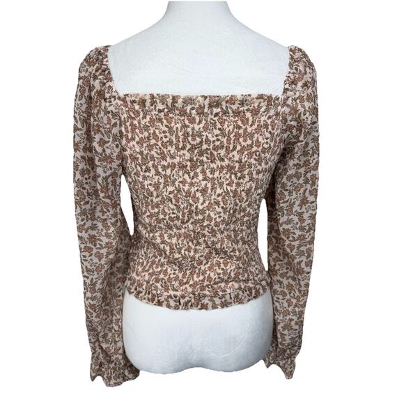Japna's Women's Crop Top Sz L Stretch Bodice Long Sleeve Tan Floral - Picture 6 of 13